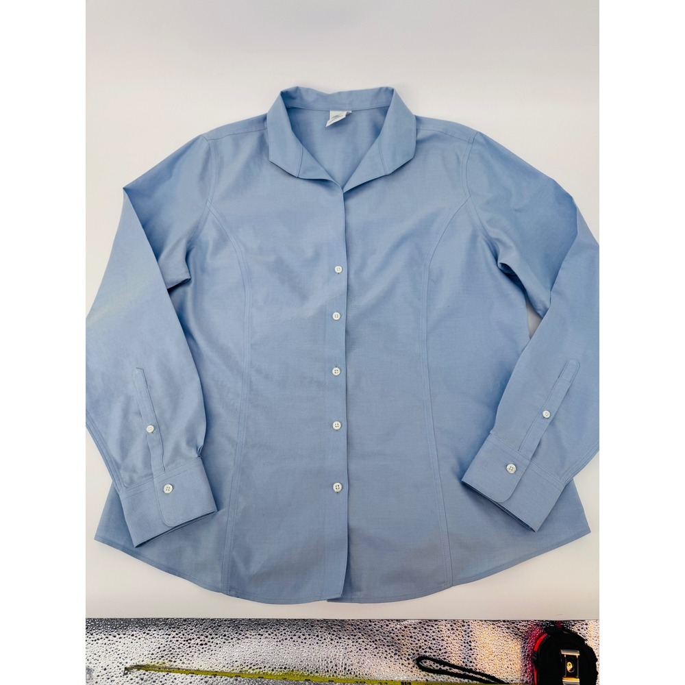Brooks Brothers 346Fitted Non-Iron Shirt Womens 16 Light Blue Cotton Button Down